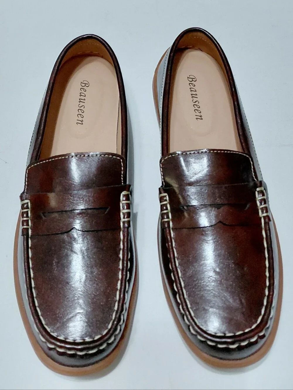 BEAUSEEN  Women's Brown Penny Slip On Loafers Size 11